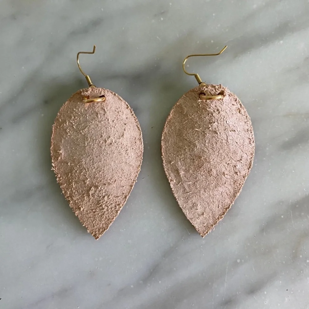 Rose Pink Nude Blush Leather Feather Earrings